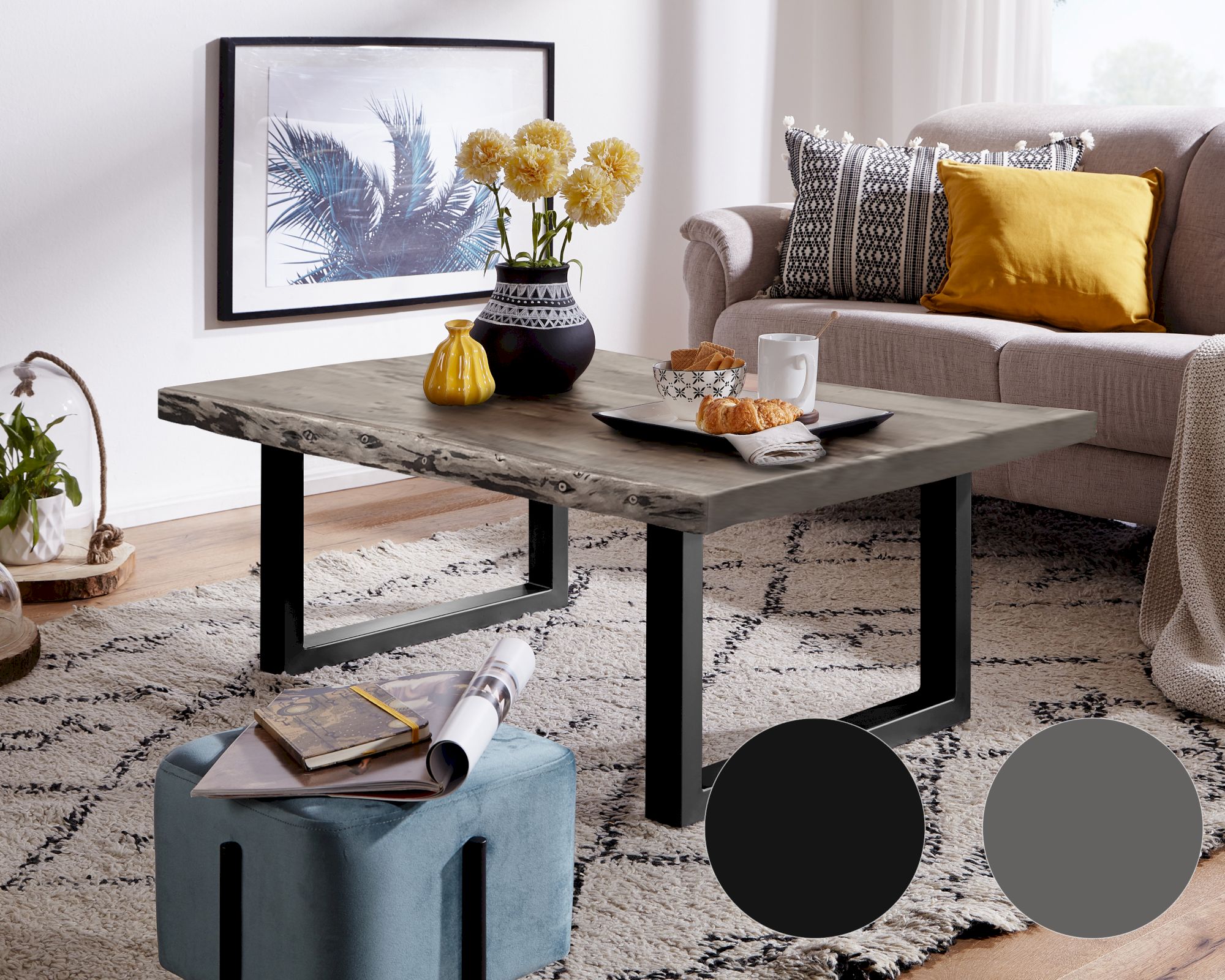 3S Frankenmöbel »Bern« Massivholz Couchtisch Akazie grau TI-0481 / 120 x 80 cm / Akazie grau / Fuss schwarz