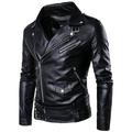 Menâ€™s Casual Stand Collar PU Faux Leather Jackets Classic Stylish Zip Up Slim Fit Motorcycle Biker Bomber Jacket Winter Warm Windproof Pocket Coat