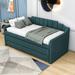 Latitude Run® Twin Size 3 Drawers Daybed w/ Trundle Upholstered/Linen in Green | 37 H x 40 W x 80 D in | Wayfair 4363CD9F20E0470699F4E6EFF8F7902F