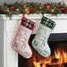 The Holiday Aisle® Merry Christmas Word Art Personalized Red Trim Stocking Polyester in Gray/Red/White | 10 H x 16 W in | Wayfair