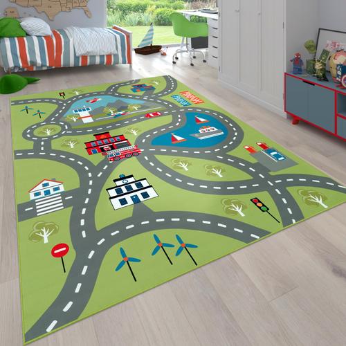 Kinderteppich PACO HOME ""Bino 562"" Teppiche Gr. B: 140cm, 4mm, L: 200cm, grün Kinder Kurzflor, Straßen-Spiel-Teppich, Motiv Flughafen, Kinderzimmer