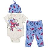 Marvel Avengers Spider-Man Infant Baby Boys Bodysuit Pants and Hat 3 Piece Outfit Set Newborn to Infant