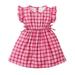 Kucnuzki Infant Baby Girl Clothes 12 Months Summer Dress 18 Months Fly Ruffled Sleeve Sweet Plaid Prints Skirt Layer Overall Dress Pink
