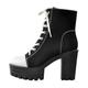 Only maker Lace Up Ankle Boots for Women Tie Up Track Sole Platform Block Chunky Thick Heeled Punk Motorcycle Biker Short Booties Canvas Comfy Bridal Club Prom Wedding Party Dress Black Size 12