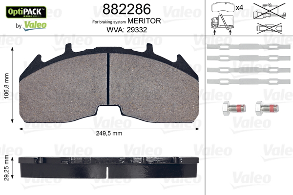 VALEO Bremsbelagsatz, Scheibenbremse OPTIPACK 882286 Universal vorne hinten rechts links Image