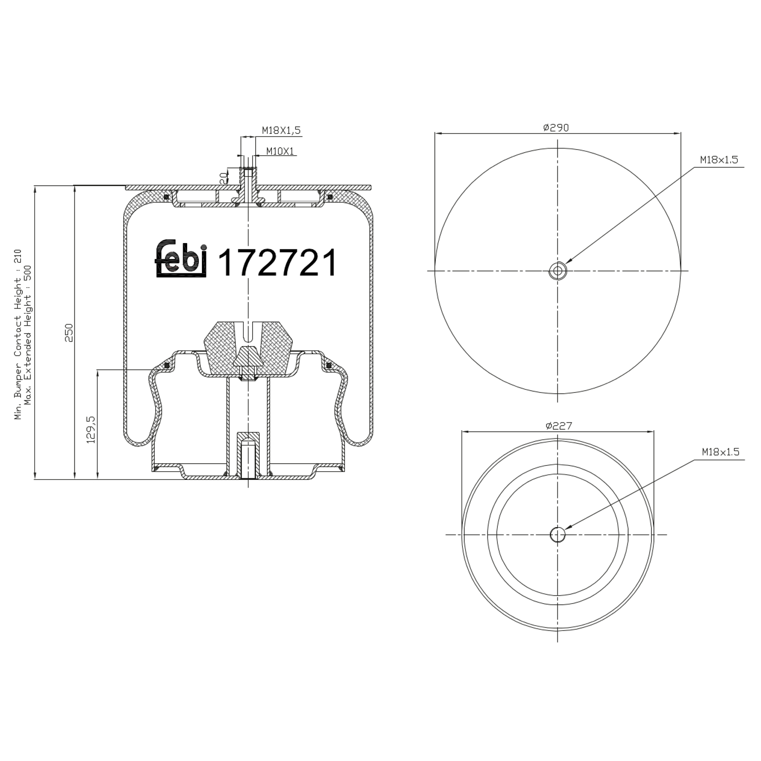 FEBI BILSTEIN Federbalg, Luftfederung Universal mit Kolben 227mm für BYD K9-2935010 172721 Image
