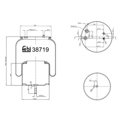 FEBI BILSTEIN Federbalg, Luftfederung Universal hinten rechts links mit Kolben 258mm 38719 Image
