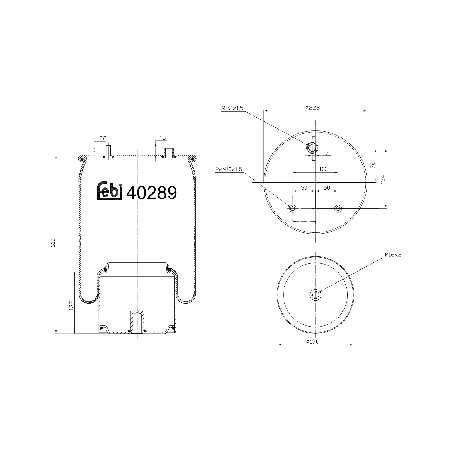 FEBI BILSTEIN Federbalg, Luftfederung Universal hinten rechts links mit Kolben 170mm für DAF 1794425 40289 Image