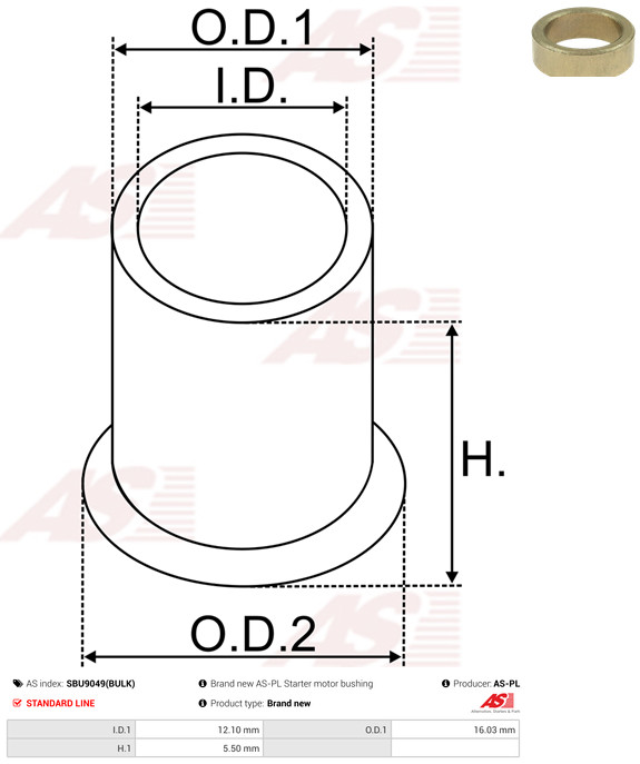 AS-PL Buchse, Starterwelle Universal SBU9049(BULK) Image
