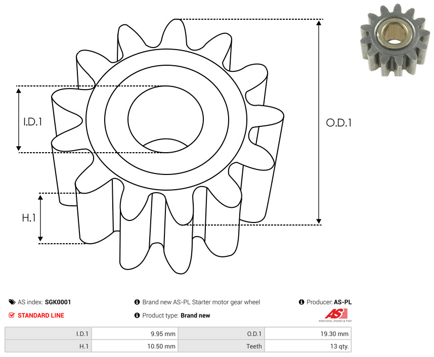 AS-PL Reparatursatz, Starter SGK0001 Universal 19,30mm Image