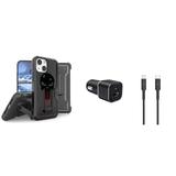 Accessories Bundle for iPhone 14 Case - Heavy Duty Rugged Protector Cover (Bloody Skull) Belt Holster Clip 30W Dual Car Charger Heavy Duty USB-C to MFI Certified Lightning Cable