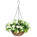 Etereauty Hanging Flowers Artificial Basket Flower Baskets Outdoorfake Coir Planter Plants Deck Decorationsrounddecor Liner Metal