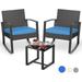 Aiho 3 Pieces Patio Furniture Set Outdoor Wicker Rocking Chair Sets with Cushion(Blue)