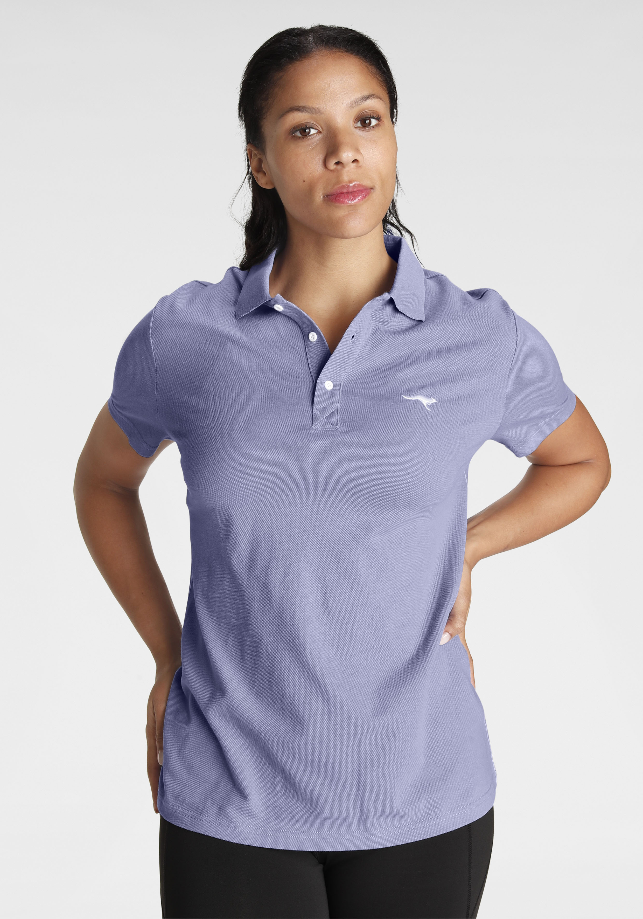 Poloshirt KANGAROOS, Damen, Gr. 48/50, lila (lavendel), Obermaterial: 100% Baumwolle, figurumspielend, Shirts, Kurzarm, unifarben, Polokragen, aus Baumwolle, große Größen