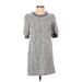 BCBGeneration Casual Dress - Shift Crew Neck Short sleeves: Gray Print Dresses - Women's Size X-Small