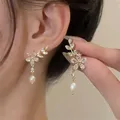 Boucles d'oreilles feuilles en cristal fleurs Zircon Rose papillon bijoux de fête de mariage