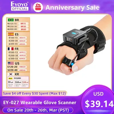 Eyoyo – Scanner de codes à barres Bluetooth 2D gant portable main gauche et droite 1d QR lecteur