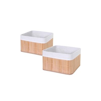 Mendler 2er-Set Aufbewahrungskorb HWC-C21, Korb Aufbewahrungsbox Ordnungsbox Sortierbox Regalkorb, Bambus ~ naturfarben Image