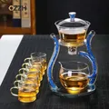 BOZZH-Ensemble de théière en verre de cristal chauffage automatique couvercle rotatif magnétique