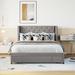 Queen Size Lozenge Pattern Storage Bed Velvet Upholstered Platform Bed with Wingback Headboard / Footside Drawer / 10 Slats