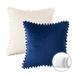 Phantoscope Christmas holiday Decorative Throw Pillow Set Pom Pom Velvet Series Covers with inserts 22 x 22 Navy and Off White 2 Pack