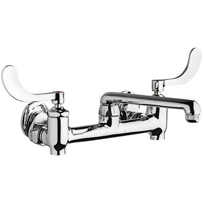 Chicago Faucets 640-S6E1-317YAB Wall-Mounted Manual Sink Faucet with 6" S-Type Swing Spout and 4" Wristblade Handles