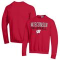 Men's Champion Red Wisconsin Badgers Stack Logo Volleyball Powerblend Pullover Sweatshirt