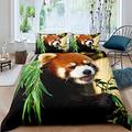 Homemissing Red Panda Bedding Set Cute Animal Comforter Cover for Kids Boys Girls Teens Red Panda Leaves Duvet Cover Breathable Nature Bedding & Linen 3Pcs Double Size