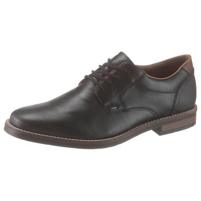 Schnürschuh RIEKER, Herren, Gr. 40, schwarz, Lederimitat, elegant, Schuhe, mit modischen Ziernähten, Freizeitschuh, Halb