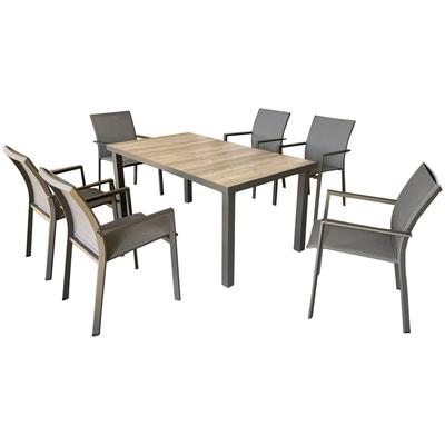 Garten-Essgruppe GARDEN PLEASURE "RANA", grau (grau, hellgrau, eiche, optik, hellgrau, grau), B:262cm H:88cm T:190cm, Aluminium, Keramik, Kunststoff, Sitzmöbel-Sets, Stühle stapelbar Image