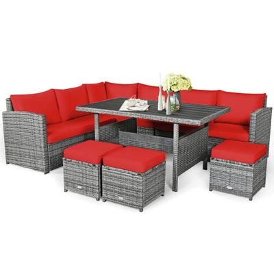 Costway 7 Pieces Patio Rattan Dining Furniture Sec...