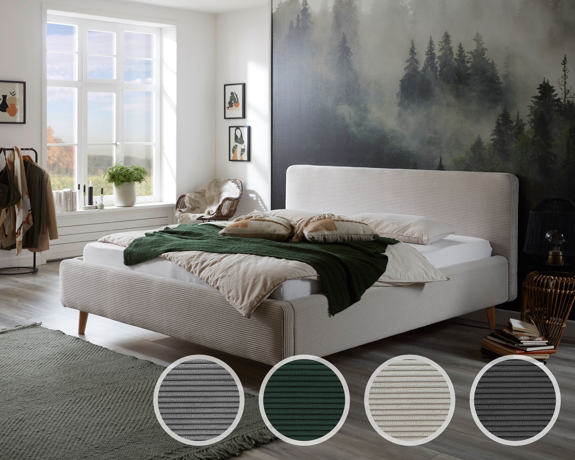 meise.möbel »Mattis« Polsterbett Cord mit Bettkasten 160x200 cm / anthrazit / ohne Bettkasten