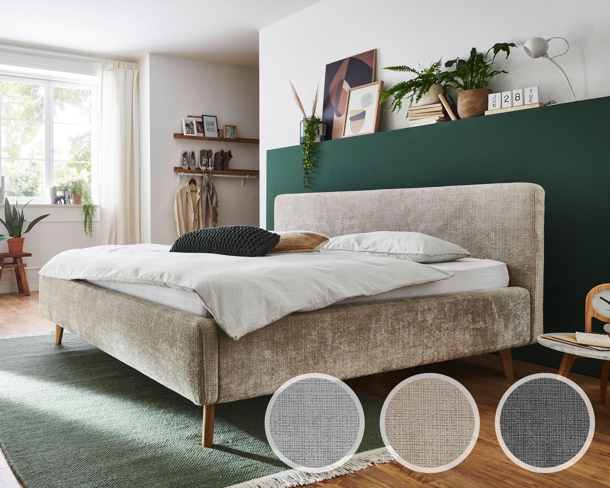 meise.möbel »Mattis« Polsterbett Bouclé mit Bettkasten 180x200 cm / beige / ohne Bettkasten