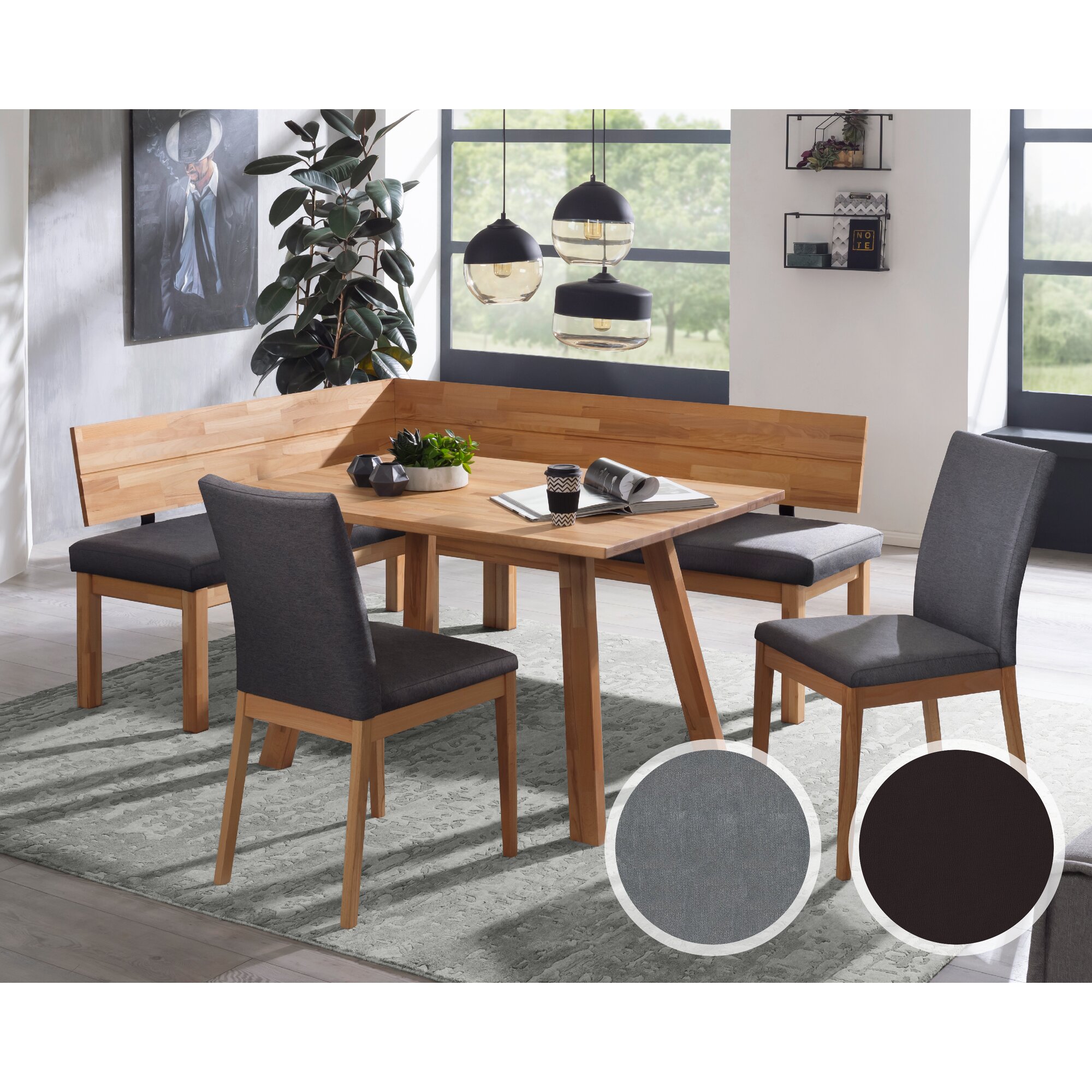 Schösswender »Roberto« Eckbankgruppe li. 194 x re. 155 cm / mit Einhängekissen / Stoff Mercury 118 grau