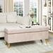 Modern Tufted Storage Ottoman Bench, Velvet Upholstered Storage Bench with Button Perfect for Bedroom, Living Room, Entryway