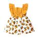 KIMI BEAR Newborn Baby Girls Outfits 9 Months Newborn Girls Summer Dress 12 Months Newborn Girls Cute Ruffle Sleeve Square Collar Sunflower Print Dress Yellow
