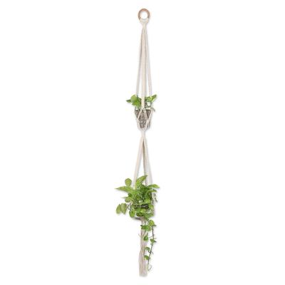 Natural Element,'Handcrafted Macrame Cotton Hanging Planter with Wood Ring'