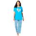 Plus Size Women's Graphic Tee PJ Set by Dreams & Co. in Pool Blue Animal Hearts (Size 2X) Pajamas
