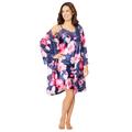 Plus Size Women's The Luxe Satin Short Peignoir Set by Amoureuse in Navy Roses (Size 3X) Pajamas