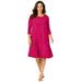 Plus Size Women's Stretch Knit Three-Quarter Sleeve T-shirt Dress by Jessica London in Cherry Red (Size 28 W)