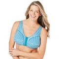 Plus Size Women's Cotton Front-Close Wireless Bra by Comfort Choice in Deep Teal Geo Tile (Size 38 D)