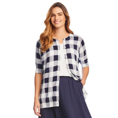 Plus Size Women's Perfect Elbow-Length Sleeve Cardigan by Woman Within in Navy Buffalo Plaid (Size M) Sweater