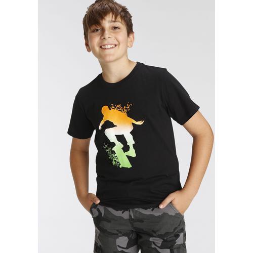 „T-Shirt KIDSWORLD „“Skating““ Gr. 128/134, schwarz Jungen Shirts T-Shirts Druck“