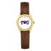 Women's Gold/Brown TCU Horned Frogs Medallion Leather Watch