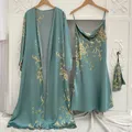 Ensemble 2 pièces en Satin imprimé pour femmes peignoir col en v Kimono vêtements de nuit