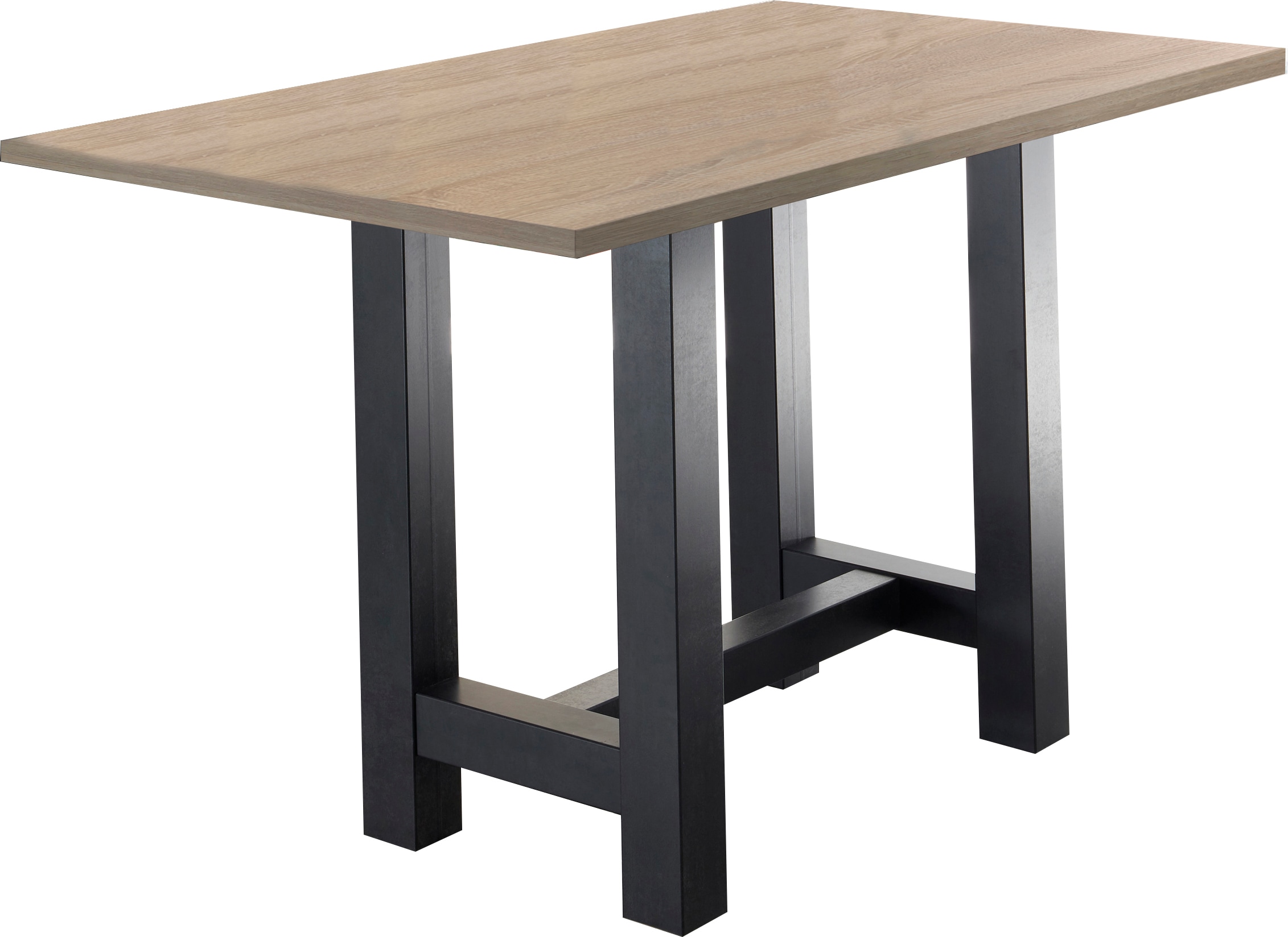 Bartisch MÄUSBACHER, schwarz (schwarzstahl, eichefarben sägerau, schwarzstahl), B:160cm H:105cm T:70cm, Tische, Bartisch, Gestell in U-Form (Breite 120, 140 oder 160 cm)