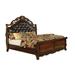 Leatherette Sleigh California King Bed with Open Carved Crown Top, Brown