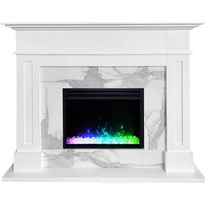 Cambridge Sofia 57-In. Electric Fireplace with Multi-Color Crystal Insert and White Mantel