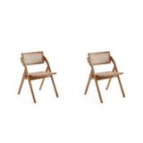 Manhattan Comfort Lambinet Folding Dining Chair in Black and Natural Cane - Set of 2