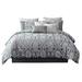 Emma 10 Piece Polyester King Comforter Set, Gray Silver Velvet Damask Print